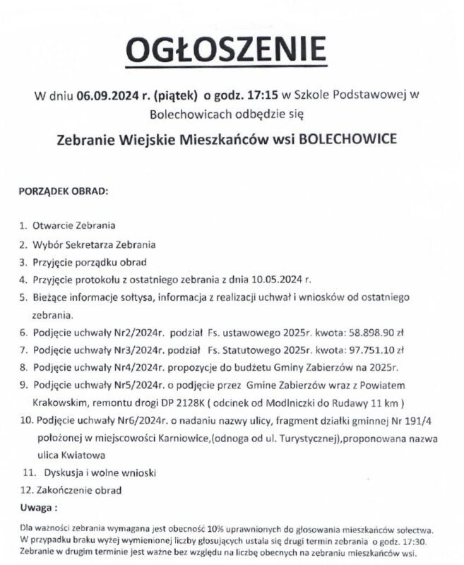 zebranie wiejskie - ogłoszenie